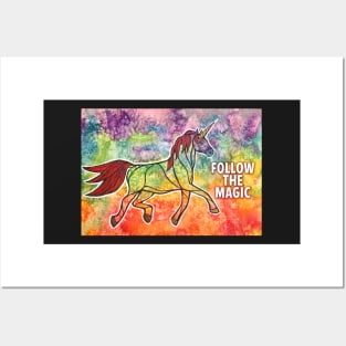 Follow the Magic. Watercolor Unicorn Illustration. Posters and Art